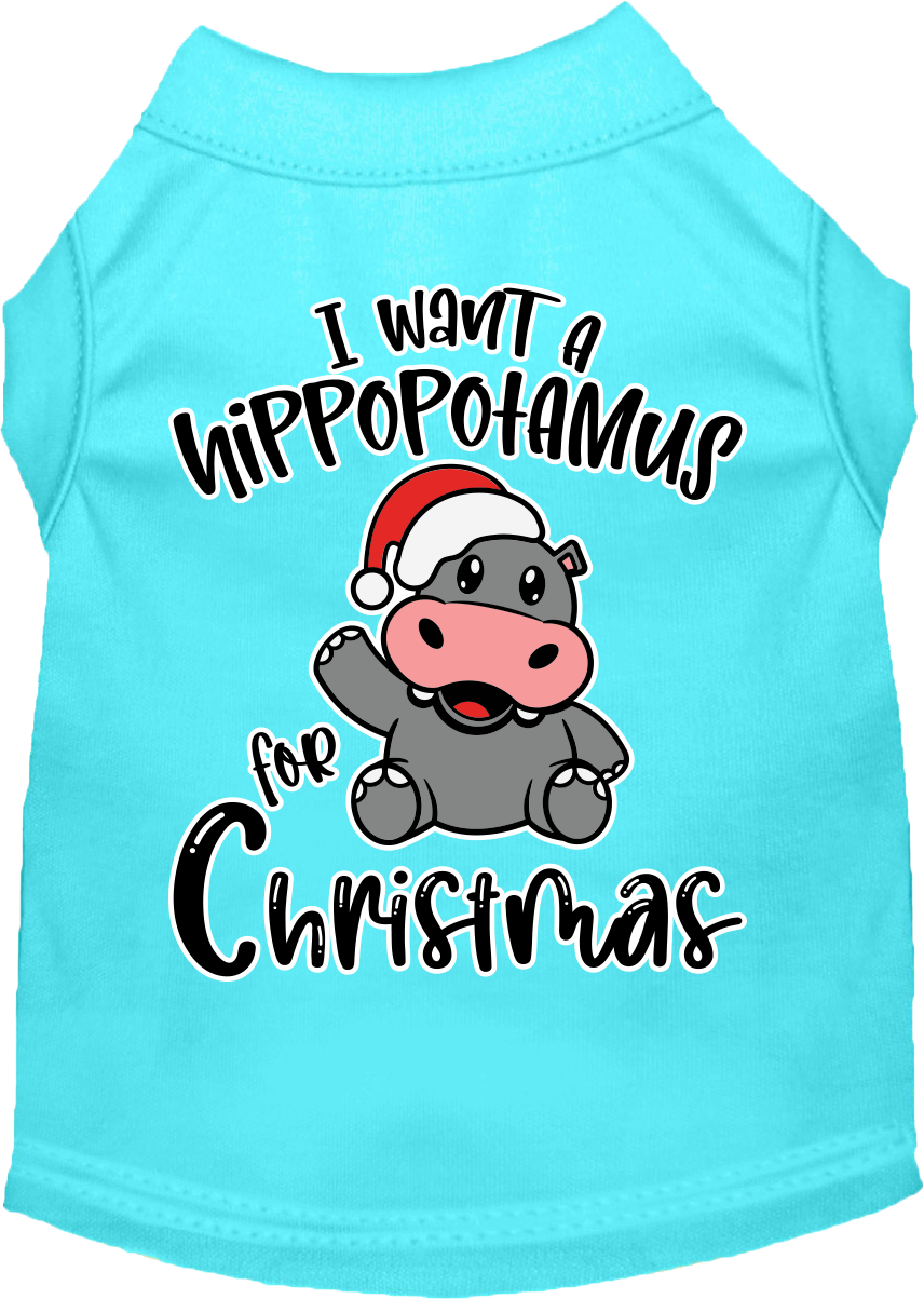 Hippo for Christmas Screen Print Dog Shirt Aqua Size MD